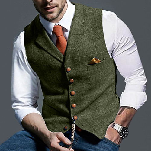 

Men's Suit Vest Waistcoat Party Evening Festival Casual Vintage British Plaid Single Breasted One-button Slim Cotton Blend Men's Suit Blue / Army Green / Green - Shirt Collar