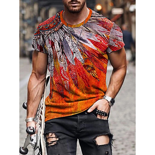 

Men's T shirt Other Prints Tribal Graphic Prints Totem Print Short Sleeve Street Tops Basic Casual G H I