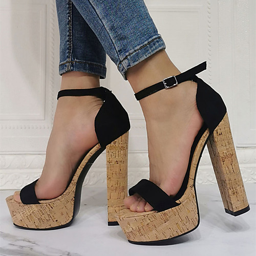 

Women's Sandals Platform Sandals High Heel Open Toe Suede Lace-up Solid Colored Black