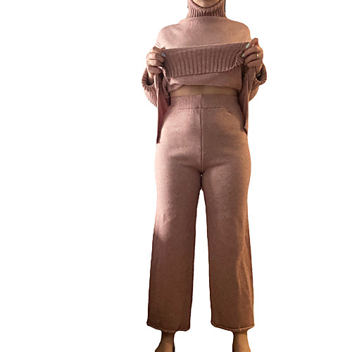 

Women's Elegant Casual Solid Color Sweater Co-ords Long Sleeve Sweater Cardigans High Neck Fall Winter Pink purple Oatmeal Blue / Loose