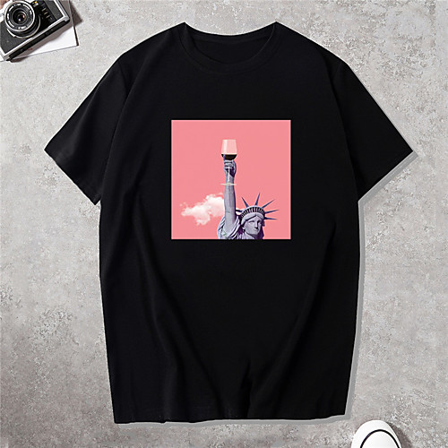 

Men's Unisex Tee T shirt Shirt Hot Stamping Graphic Prints Statue Plus Size Short Sleeve Casual Tops Cotton Basic Vintage Designer Big and Tall Black