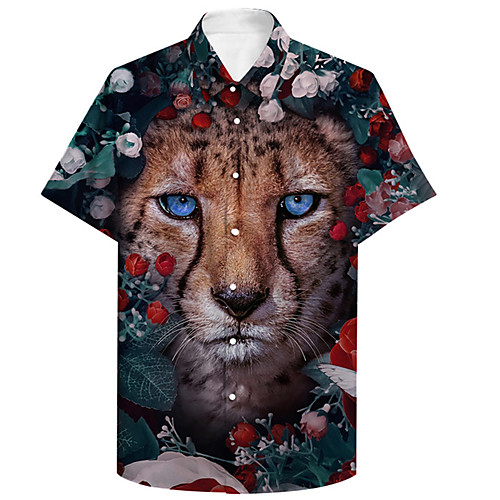 

Men's Shirt 3D Print Floral Leopard Animal Plus Size 3D Print Button-Down Short Sleeve Casual Tops Casual Fashion Breathable Comfortable Rainbow / Sports