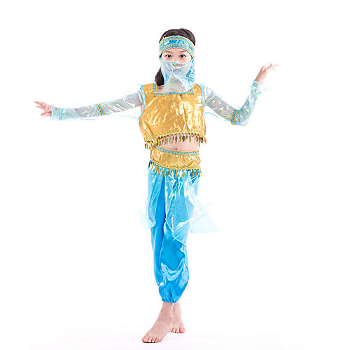 

Princess Princess Jasmine Dress Masquerade Flower Girl Dress Girls' Movie Cosplay Vacation Halloween Blue Dress Halloween Carnival Masquerade Polyester