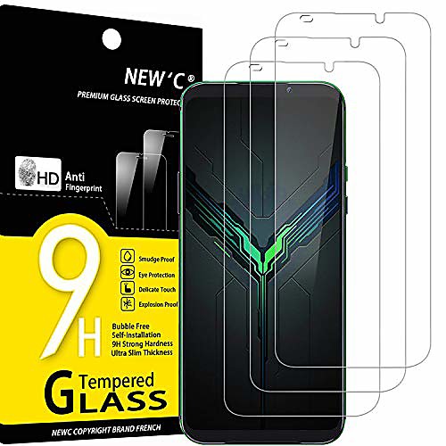 

new'c 3 pieces, tempered glass screen protector for xiaomi black shark 2, 2 pro, scratch free, 9h hardness, hd screen protector, 0.33mm ultra-clear, ultra-resistant