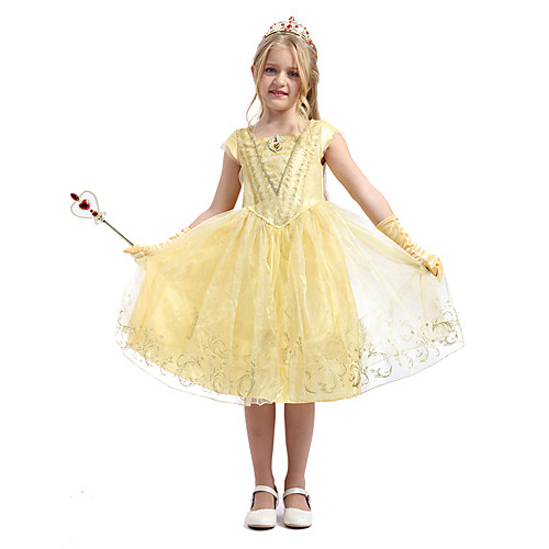 

Princess Belle Dress Masquerade Flower Girl Dress Girls' Movie Cosplay Vacation Halloween Beige Dress Halloween Carnival Children's Day Polyester