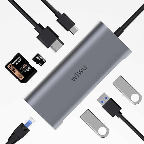 

WiWU High Speed with Card Reader(s) OTG Alpha 831HRT USB 3.0 USB C to USB 3.0 USB 3.1 USB C SD Card TF Card HDMI-compatible USB Hub 8 Ports For Windows, PC, Laptop