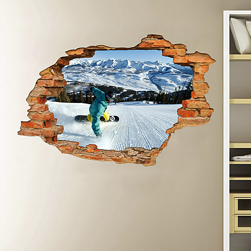 

3D Broken Wall Snow Mountain Ski Home Children's Room Background Decoration Can Be Removed Stickers