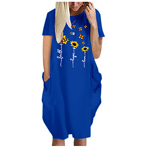 

Women's T Shirt Dress Tee Dress Knee Length Dress Blue Yellow Fuchsia Gray Green White Black Short Sleeve Floral Spring Summer Round Neck Casual Oversized 2021 S M L XL XXL 3XL 4XL 5XL