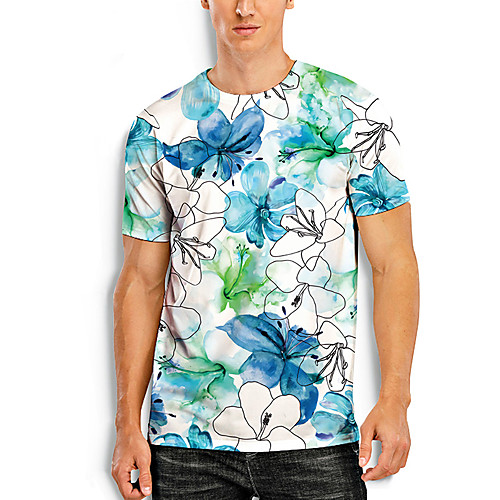 

Men's Tee T shirt 3D Print Floral Graphic Prints Print Short Sleeve Daily Tops Casual Designer Big and Tall Blue