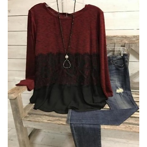 

Women's Plus Size Tops Blouse T shirt Solid Color Long Sleeve Wide collar Red Big Size L XL XXL XXXL / Cotton