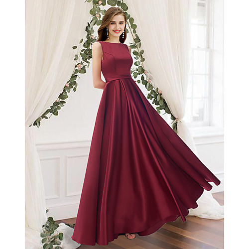 

A-Line Jewel Neck Floor Length Charmeuse Bridesmaid Dress with Pleats