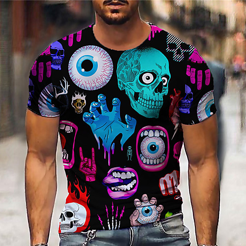 

Men's Tee T shirt Shirt 3D Print Graphic Prints Skull Print Short Sleeve Daily Tops Casual Designer Big and Tall Black / Summer