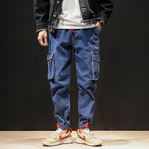 

Men's Stylish Sporty Casual / Sporty Streetwear Comfort Daily Sports Jogger Pants Jeans Trousers Pants Letter Full Length Drawstring Pocket Elastic Drawstring Design Print Deep Blue Blue