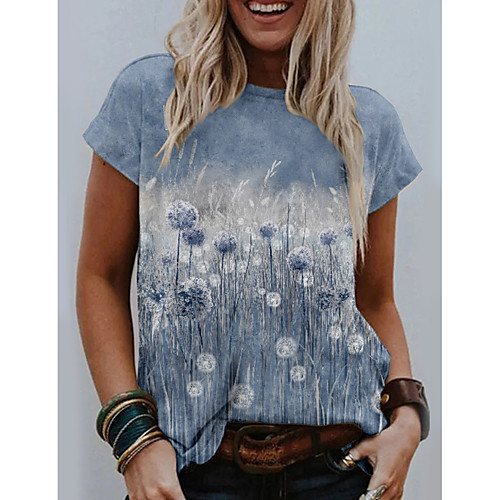 

Women's Floral Theme 3D Printed Painting T shirt Floral Scenery 3D Print Round Neck Basic Tops Blue Red Yellow