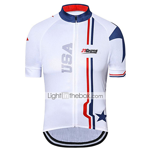 

21Grams Men's Short Sleeve Cycling Jersey Summer Spandex Polyester BlueWhite Solid Color American / USA USA Bike Jersey Top Mountain Bike MTB Road Bike Cycling UV Resistant Quick Dry Breathable