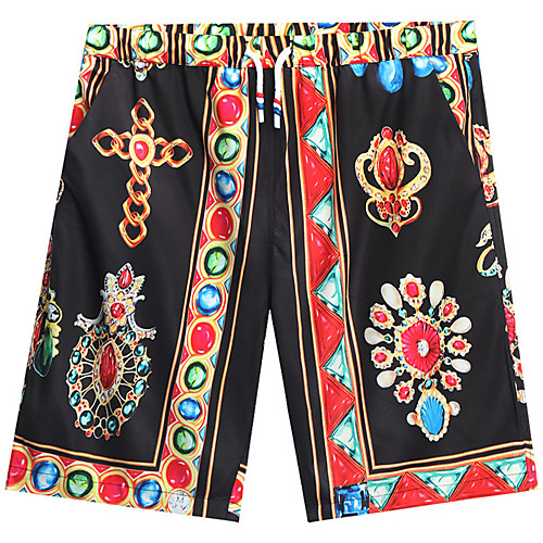 

Men's Ethnic Style Quick Dry Breathable Soft Casual Daily Shorts 5.5 Inch Inseam Shorts Pants Graphic Short Elastic Waist Elastic Drawstring Design Black-Red