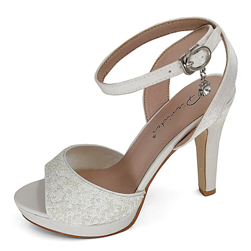 

Women's Wedding Shoes High Heel Open Toe Wedding Sandals Party Wedding Satin Imitation Pearl Solid Colored White