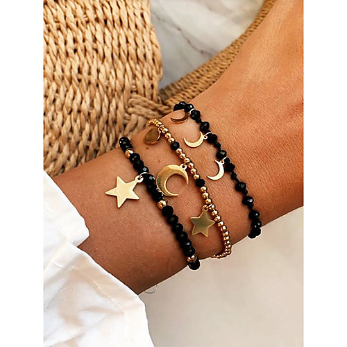 

Handmade Black Beaded Star Moon Bracelet Set