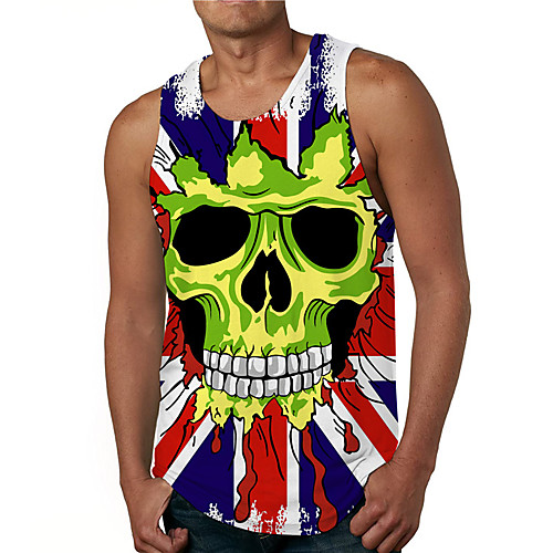 

Men's Tank Top Undershirt 3D Print Graphic Prints Skull Print Sleeveless Daily Tops Casual Designer Big and Tall Green