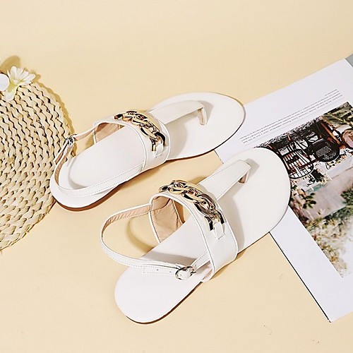 

Women's Sandals Boho Bohemia Beach Flat Heel Round Toe Rubber PU White Black Gold