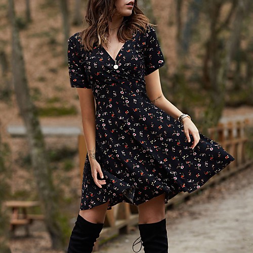 

Women's T Shirt Dress Tee Dress Knee Length Dress Light Blue Yellow Red Wine Gray Green Black Red Brown Navy Blue Short Sleeve Floral Spring Summer Casual 2021 S M L XL 2XL