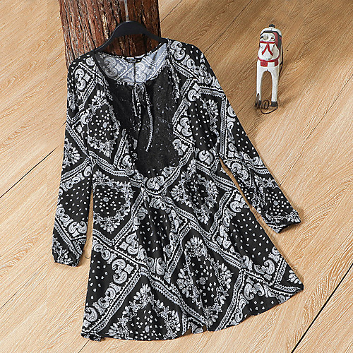 

Women's Plus Size Tops Blouse Shirt Paisley Long Sleeve Round Neck Spring Summer Black And White Blue and White Big Size XL 2XL 3XL 4XL 5XL / Cotton / Cotton