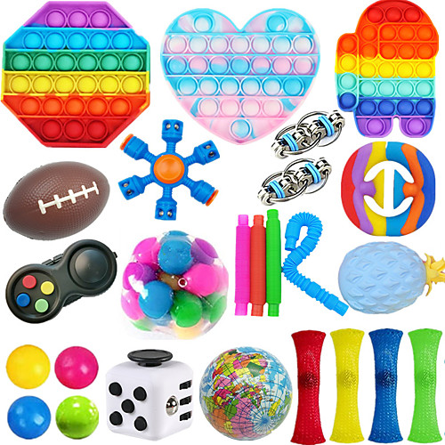 

25Pcs Sensory Fidget Toys PackStress & Anxiety Relief Tools Bundle Figetget Toys Set for Kids AdultsAutistic ADHD ToysStress Balls Fidget Spinner Marble Mesh Puzzle Ball Pop Tube Fidget Box
