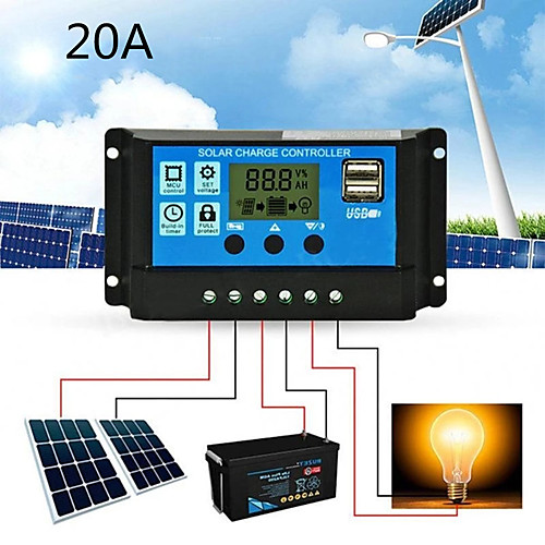 

Solar Charge Controller for Lead-Acid Batteries with LCD and Auto Output Regulator 20A 12V 24V Solar Charge Controller not for Lithium