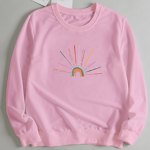 

Women's Unisex Pullover Sweatshirt Rainbow Graphic Prints Casual Other Prints Casual Hoodies Sweatshirts Loose Wine Red Blushing Pink Red