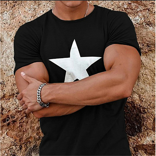 

Men's Unisex Tee T shirt Hot Stamping Graphic Prints Star Plus Size Print Short Sleeve Casual Tops Cotton Basic Designer Big and Tall Black Gray
