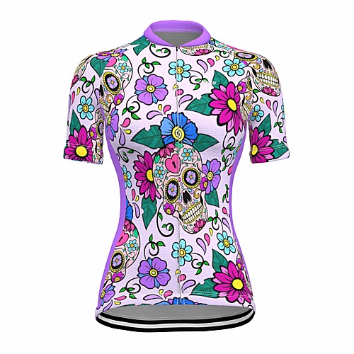 

21Grams Women's Short Sleeve Cycling Jersey Summer Spandex Purple Skull Floral Botanical Bike Top Mountain Bike MTB Road Bike Cycling Quick Dry Moisture Wicking Sports Clothing Apparel / Stretchy
