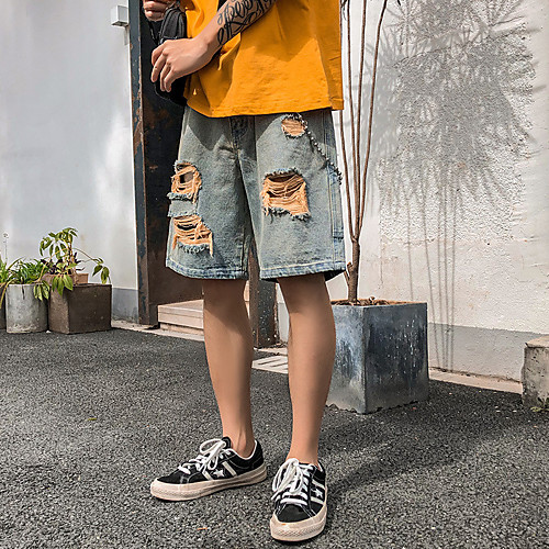 

Men's Stylish Sporty Casual / Sporty Streetwear Comfort Daily Sports Jeans Shorts Pants Solid Color Knee Length Pocket Blue