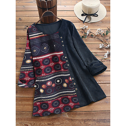 

Women's Plus Size Tops Blouse Shirt Pattern Long Sleeve U Neck Zang blue Red Wine Big Size L XL XXL 3XL 4XL