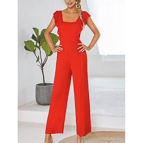 

Women's Casual Daily Weekend Bow Red Jumpsuit Solid Colored Backless Bow