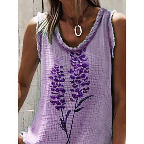 

Women's Beach Tank Top Vest T shirt Flower Print Round Neck Streetwear Boho Tops Loose Purple