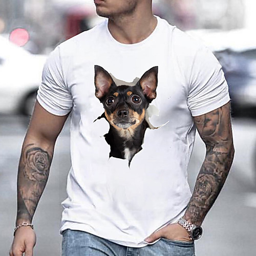 

Men's Unisex Tee T shirt Hot Stamping Dog Graphic Prints Plus Size Print Short Sleeve Casual Tops Basic Designer Big and Tall Round Neck Gray White Black / Summer