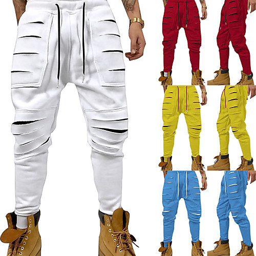 

Men's Stylish Sporty Casual / Sporty Streetwear Breathable Soft Daily Sports Jogger Pants Pants Solid Color Full Length Drawstring Elastic Waist White Blue Red Yellow Black