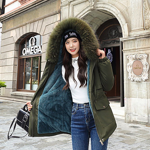 

Women's Coat Casual / Daily Fall Winter Long Coat Regular Fit Casual Jacket Solid Color Others Creamy-white ArmyGreen