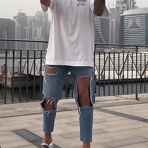 

Men's Stylish Sporty Casual / Sporty Streetwear Comfort Daily Sports Pants Jeans Trousers Pants Solid Color Calf-Length Blue