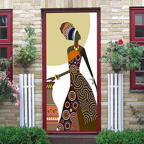 

2pcs Self-adhesive Creative African Girl Door Stickers For Living Room Diy Decoration Home Waterproof Wall Stickers