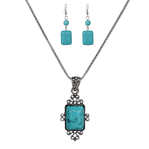 

jewelry set turquoise necklace and earrings set square alloy necklace and earrings set