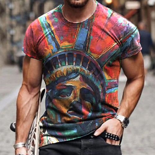 

Men's Tee T shirt Shirt 3D Print Graphic Prints Statue Print Short Sleeve Daily Tops Cotton Casual Designer Big and Tall Round Neck Red / Summer