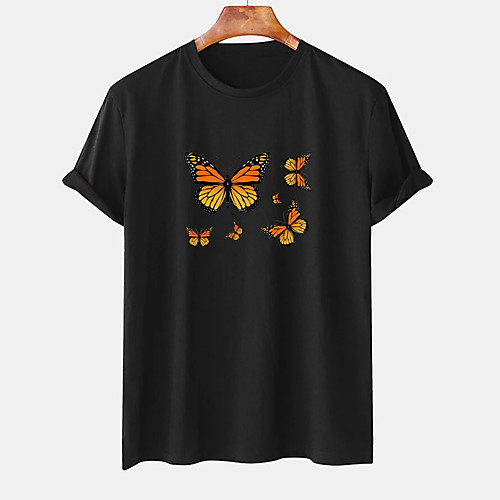 

Men's Unisex Tee T shirt Hot Stamping Butterfly Graphic Prints Plus Size Print Short Sleeve Casual Tops Cotton Basic Designer Big and Tall White Black