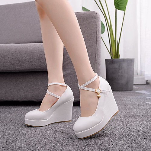 

Women's Heels Wedge Heel Closed Toe Daily Faux Leather Solid Colored White Black