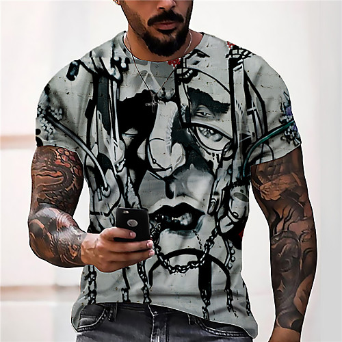 

Men's Tee T shirt Shirt 3D Print Graphic Prints Human face Print Short Sleeve Daily Tops Casual Designer Big and Tall Gray