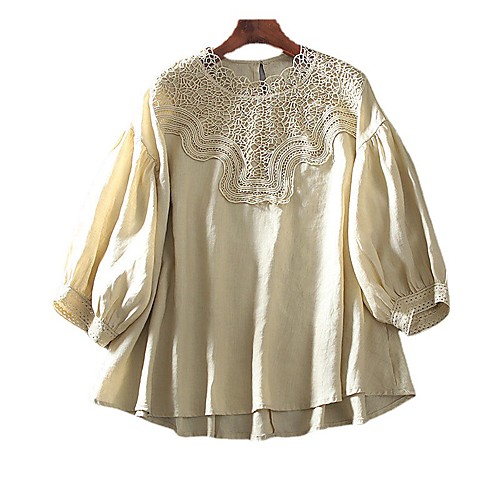 

Women's Plus Size Tops Blouse Shirt Solid Color Long Sleeve Round Neck Blue White Apricot Big Size L recommended 101-115 kg XL recommended 116-130 kg 2XL recommended 131-145 kg 3XL recommended