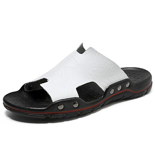 

Men's Slippers & Flip-Flops Crochet Leather Shoes Slippers Casual Beach Daily Outdoor Nappa Leather Cowhide Breathable Non-slipping Shock Absorbing Booties / Ankle Boots White Black Brown Color Block