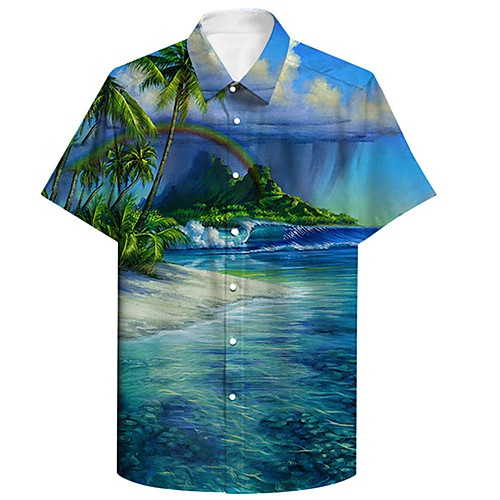 

Men's Shirt 3D Print Scenery Coconut Tree Plus Size 3D Print Button-Down Short Sleeve Casual Tops Casual Fashion Breathable Comfortable Blue / Sports