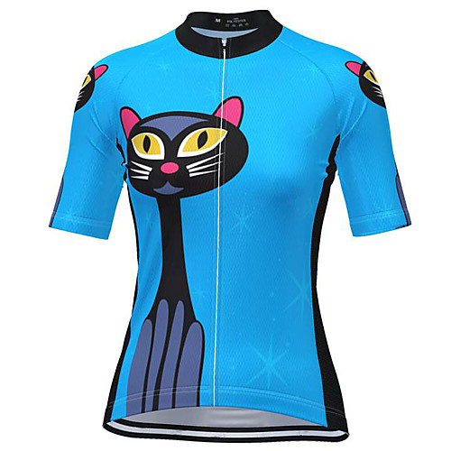 

21Grams Women's Short Sleeve Cycling Jersey Summer Spandex Polyester Blue / Black Cartoon Bike Jersey Top Mountain Bike MTB Road Bike Cycling Quick Dry Breathable Back Pocket Sports Clothing Apparel