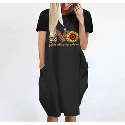 

Women's T Shirt Dress Tee Dress Knee Length Dress Blue Yellow Fuchsia Gray Green White Black Short Sleeve Floral Print Spring Summer Round Neck Casual Oversized 2021 S M L XL XXL 3XL 4XL 5XL